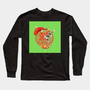 Double Happiness Koi Fish Lime Green with Red Symbol - Hong Kong Retro Long Sleeve T-Shirt